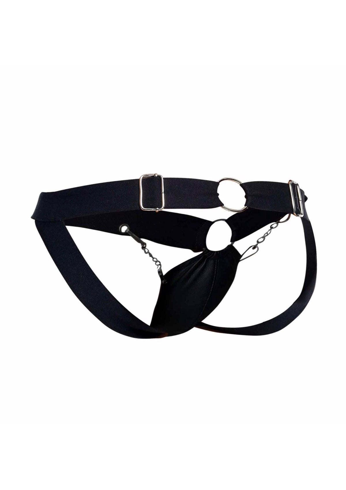 3-Jockstrap łańcuchowy MOB Eroticwear czarny ze skóry ekologicznej-3