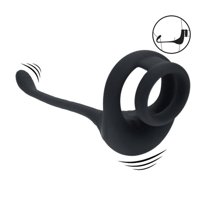 3-Dual Motor Silicone Cockring with Prostate Stimulator - Black-3