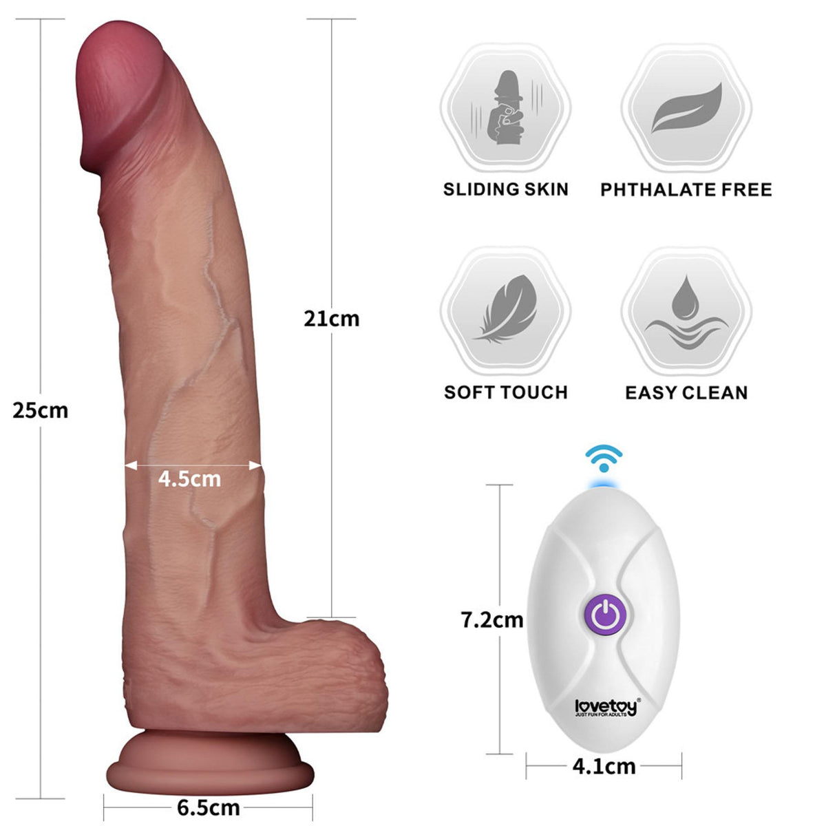 2-10" Vibrating Sliding Skin Pro II Dual Layer Silicone Dong-2