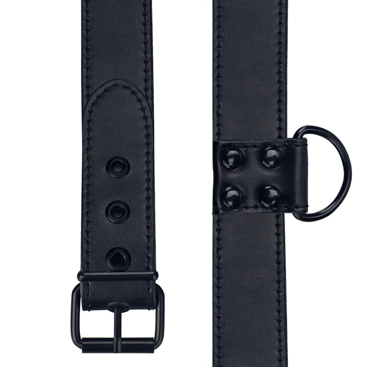 3-Bondage Fetish Black Matt Collar With Leash-3