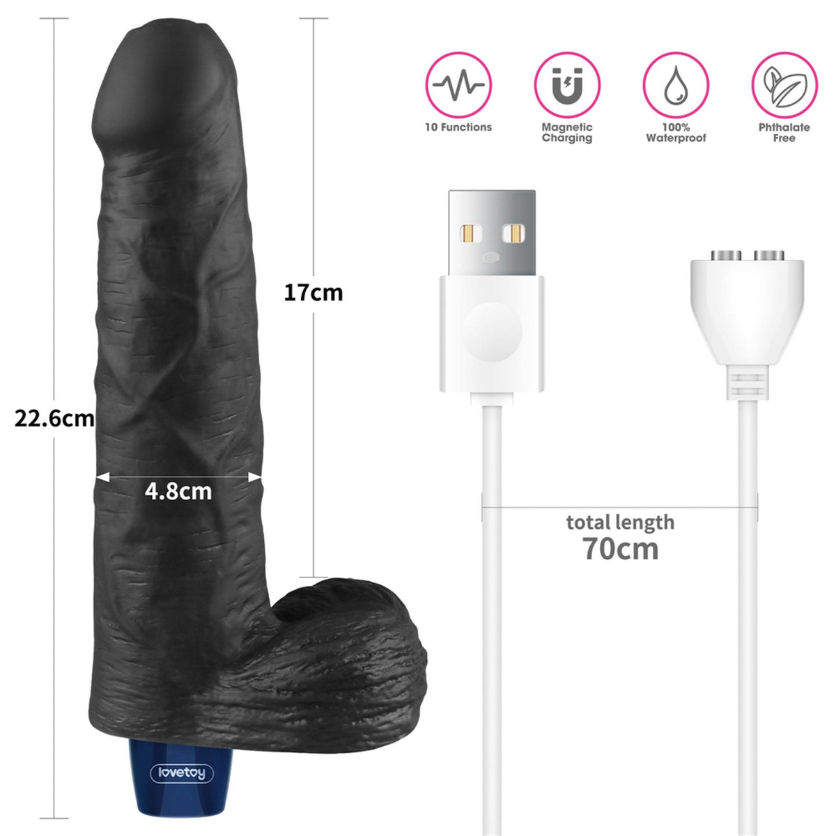 2-Realistyczne dildo wibrujące Lovetoy Real Softee czarne USB 23 cm-2
