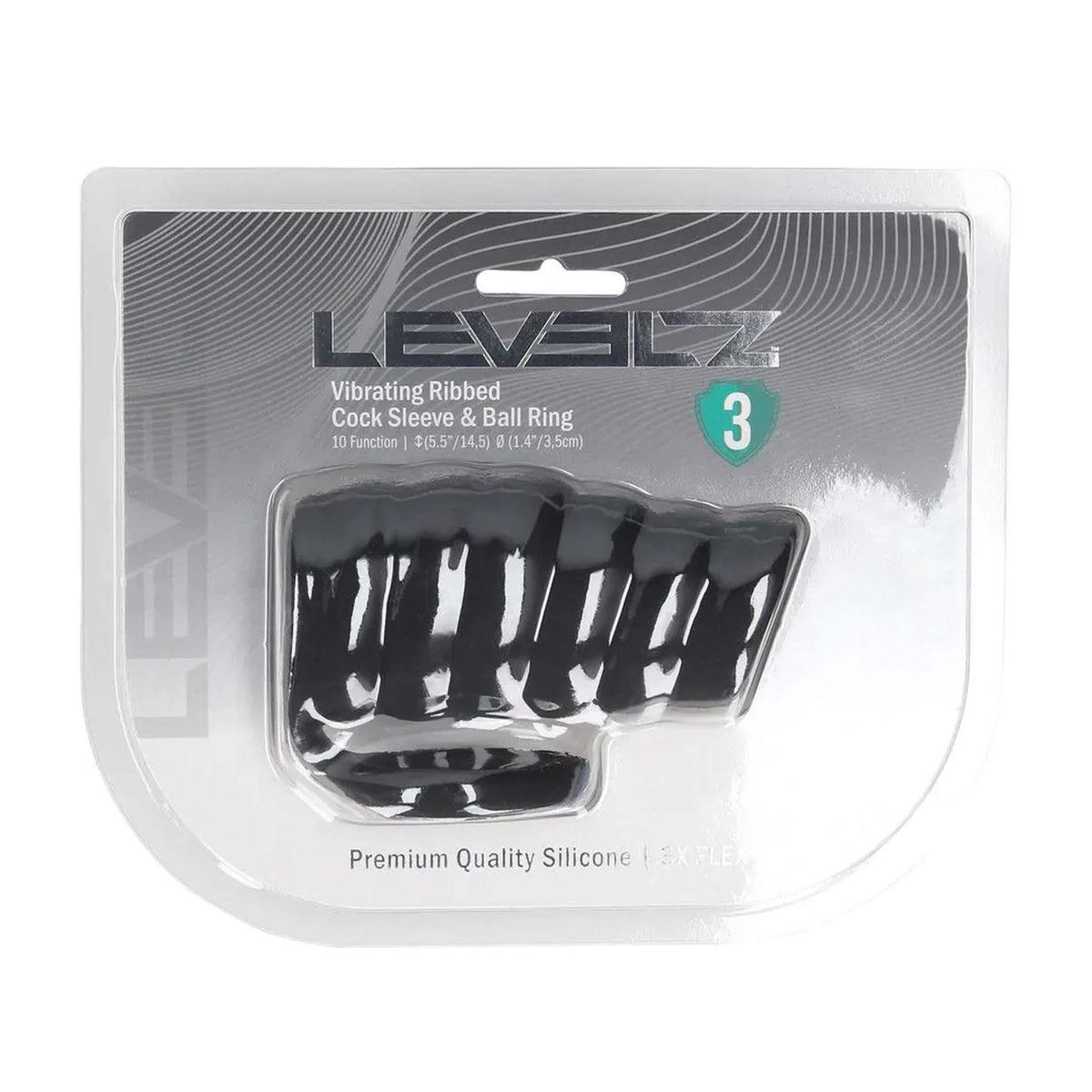 2-Nakładka wibrująca silikonowa żebrowana z pierścieniem Levelz czarna 4,3cm-2