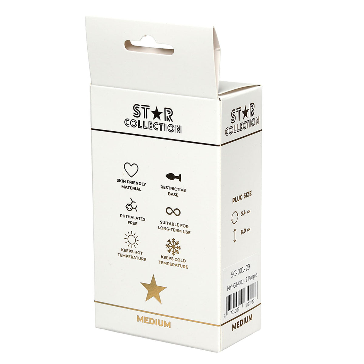 2-Korek analny silikonowy Star Collection fioletowy M 8,5cm z kamieniem-2