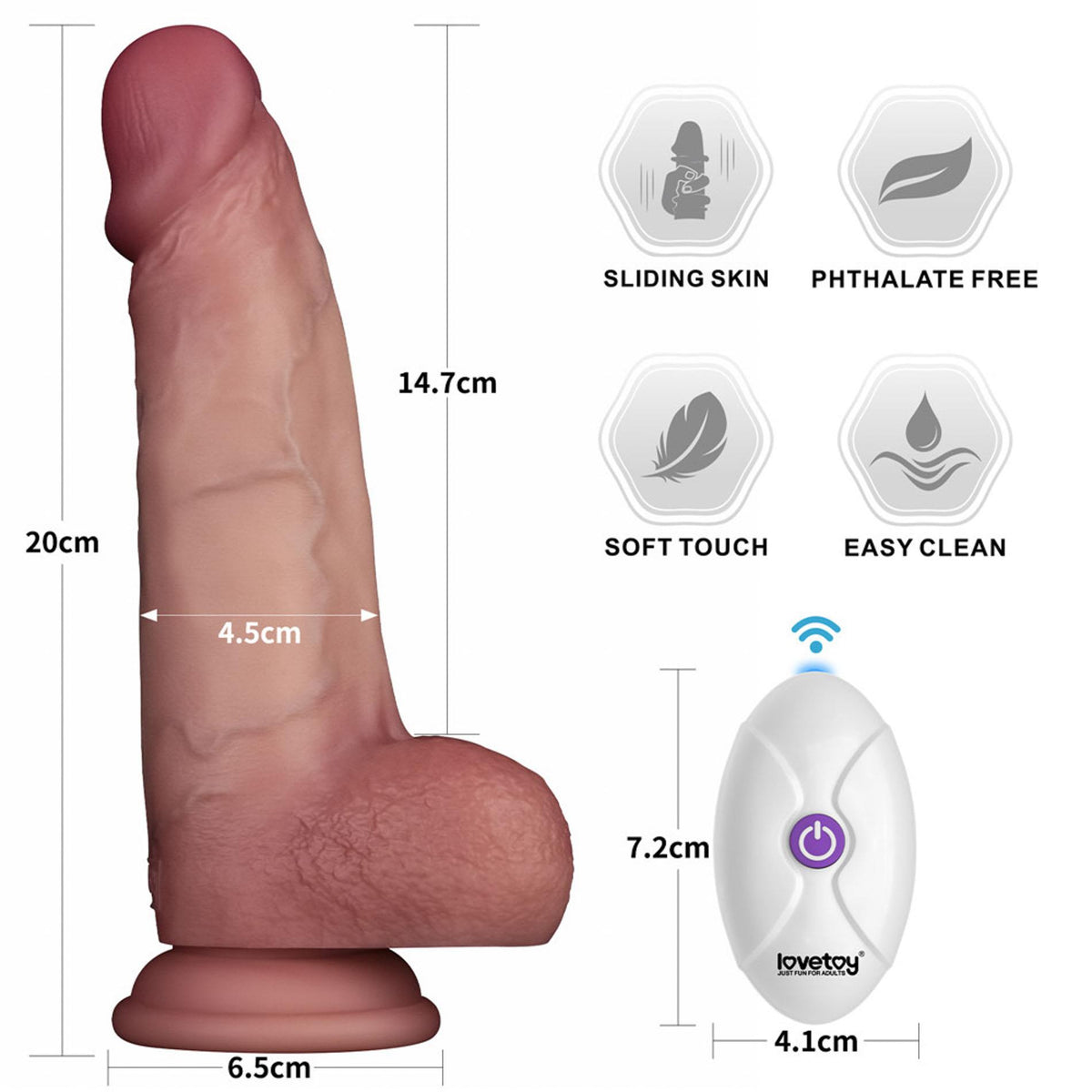 4-8" Vibrating Sliding Skin Pro II Dual Layer Silicone Dong-4