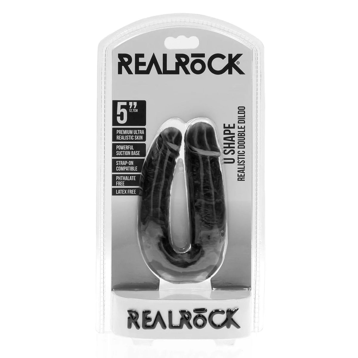 3-Dildo podwójne w kształcie U RealRock 12,7 cm czarny-3