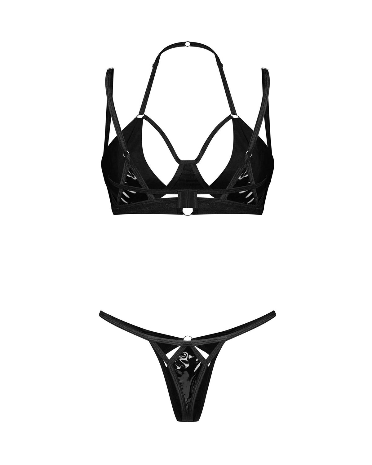 2-Komplet bielizny Obsessive Keira Lise imitującej lateks czarny S/M-2