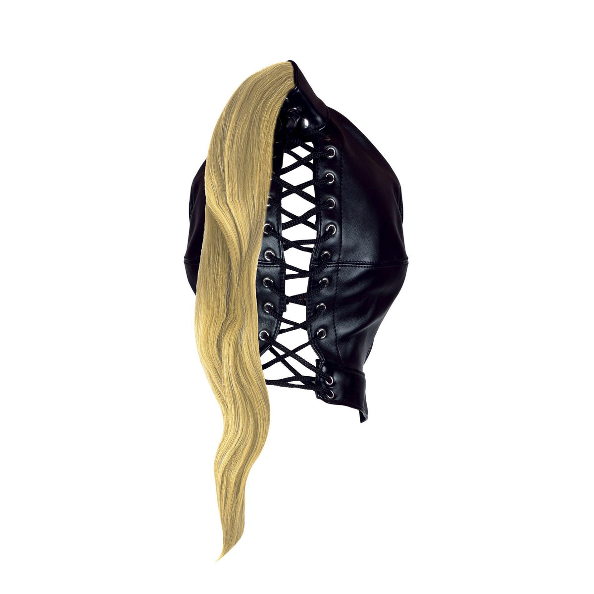 7-Maska BDSM z blond kucykiem Ouch! czarna 55 cm-7