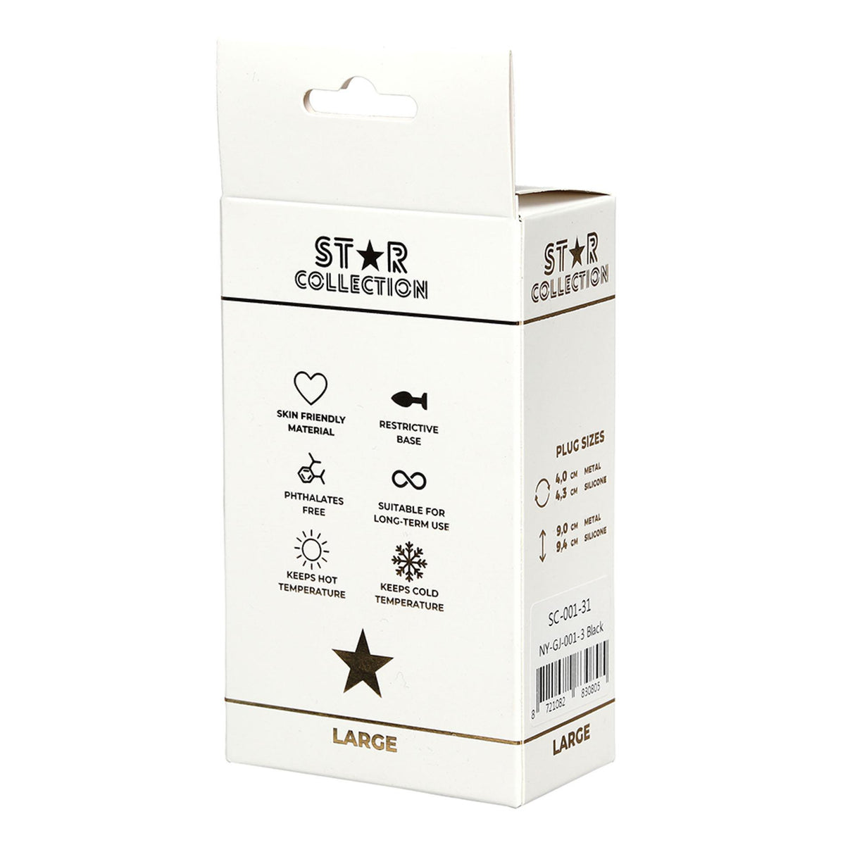 2-Czarny silikonowy korek analny L Star Collection z przezroczystym kamieniem-2