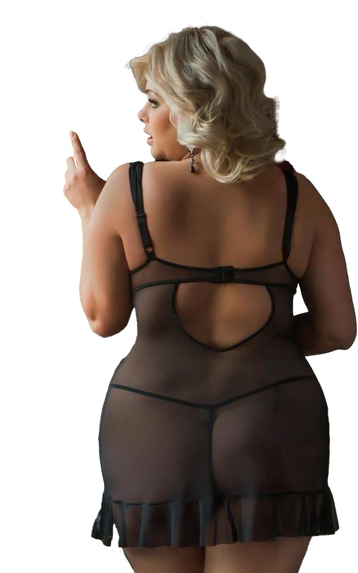 1-Babydoll koronkowy siateczkowy Bianca SoftLine czarna 3XL-1