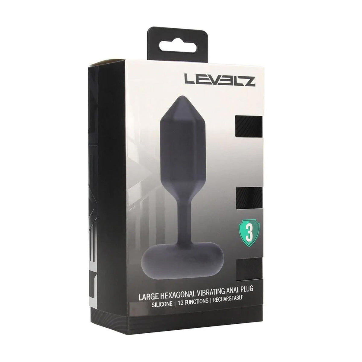 1-Wibrujący korek analny heksagonalny silikonowy Levelz L czarny 14 cm-1