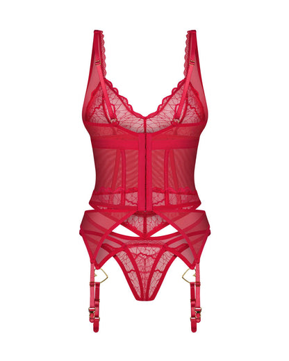 3-Czerwony koronkowy gorset i stringi Obsessive Cupide Desir 2XL/3XL-3