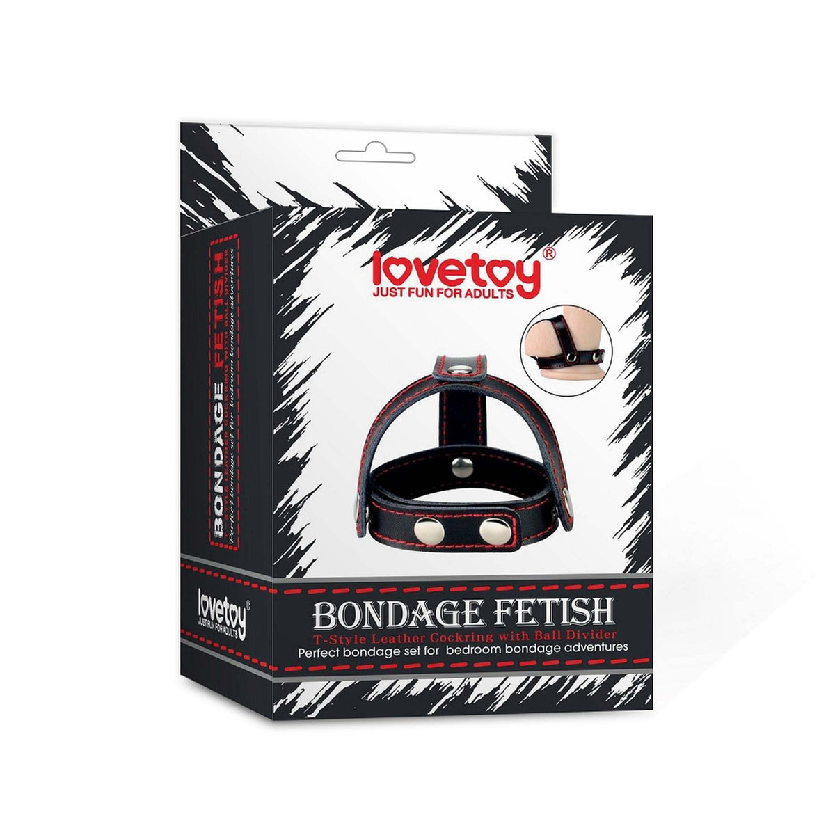 1-Bondage Fetish TStyle Leather Cockring With Ball Divider-1