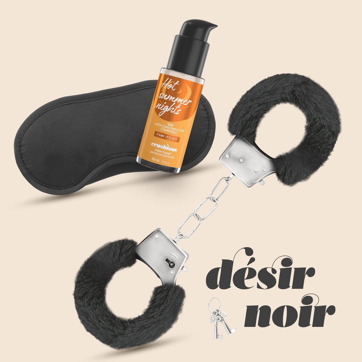 4-Crushious Désir Noir: Zestaw Kajdanek z Opaską i Lubrykantem Rozgrzewającym-4