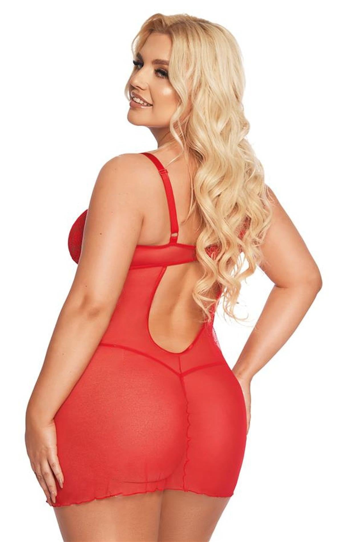2-Seksowna koszulka babydoll Aldona koronkowa czerwona 2XL-2