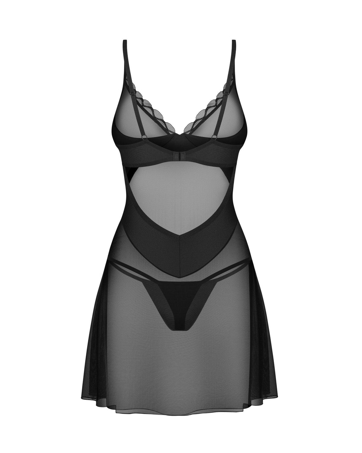 3-Siateczkowa czarna koszulka nocna Stelisa z stringami Obsessive 2XL/3XL-3