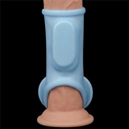 4-Vibrating Silk Knights Ring with Scrotum Sleeve (Blue)-4
