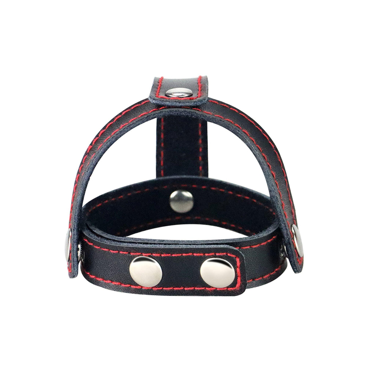 3-Bondage Fetish TStyle Leather Cockring With Ball Divider-3