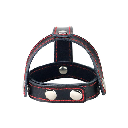 3-Bondage Fetish TStyle Leather Cockring With Ball Divider-3
