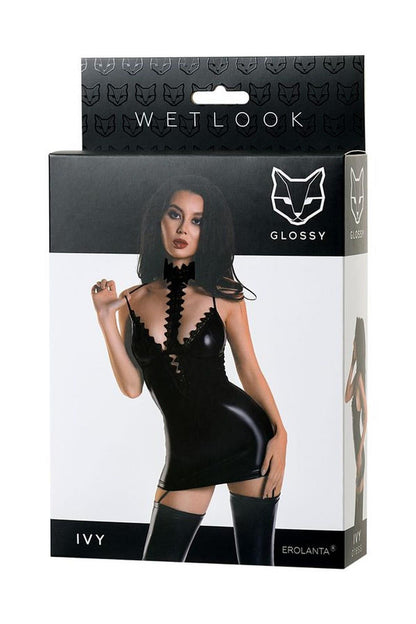 2-Sukienka wetlook Ivy Glossy czarna S-2