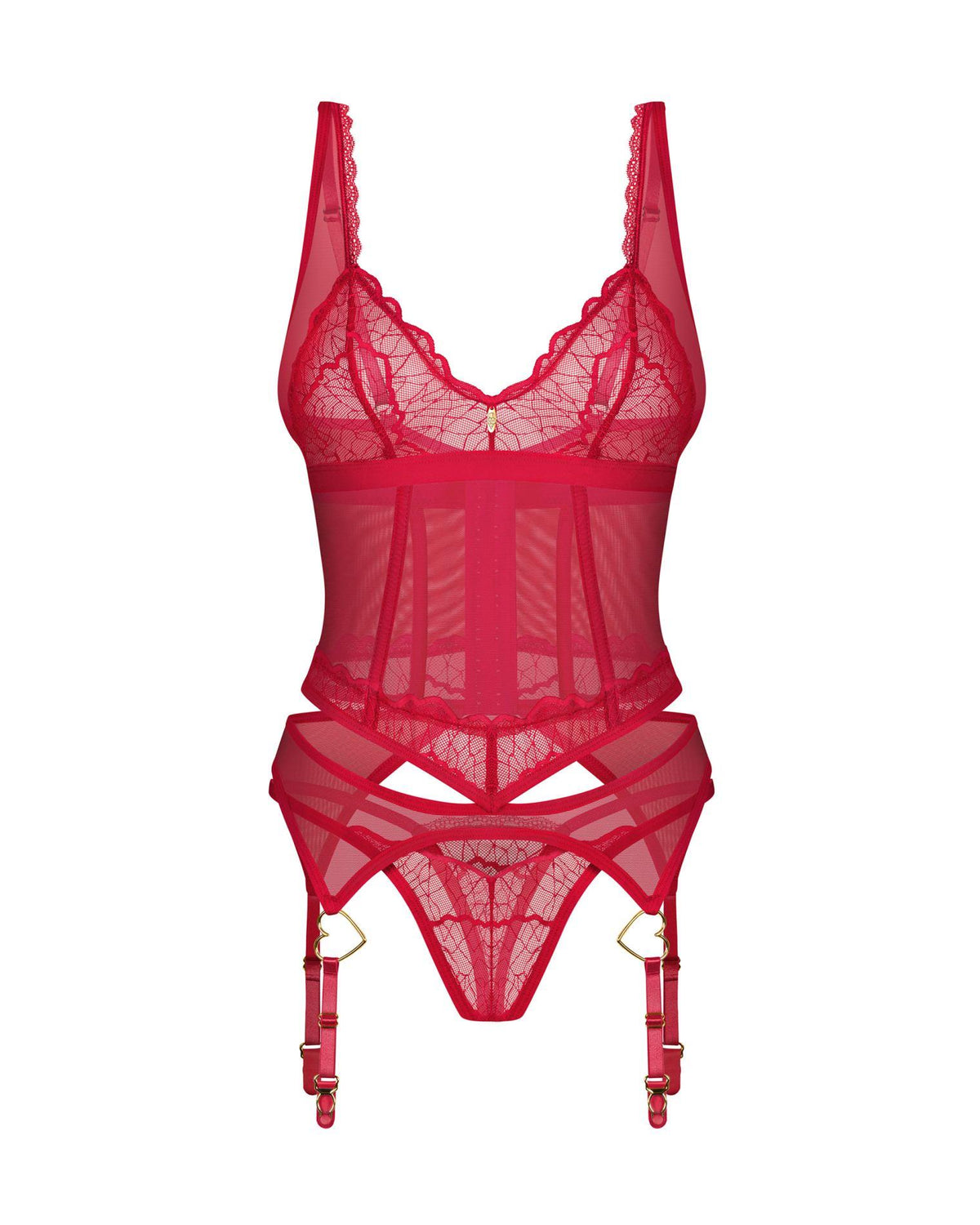 2-Czerwony koronkowy gorset i stringi Obsessive Cupide Desir 2XL/3XL-2
