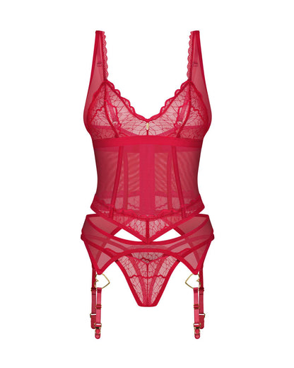 2-Czerwony koronkowy gorset i stringi Obsessive Cupide Desir 2XL/3XL-2