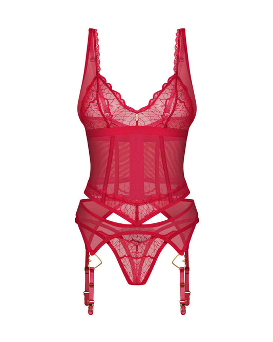 2-Czerwony koronkowy gorset i stringi Obsessive Cupide Desir 2XL/3XL-2