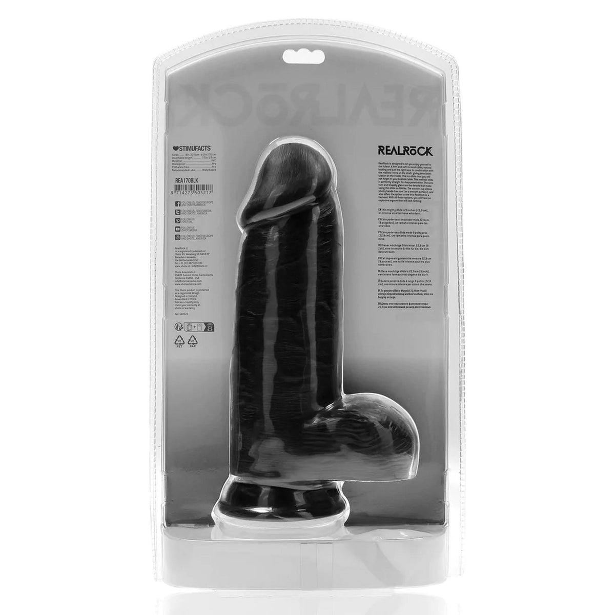 8-Dildo realistyczne RealRock grube z moszną 23 cm czarne-8