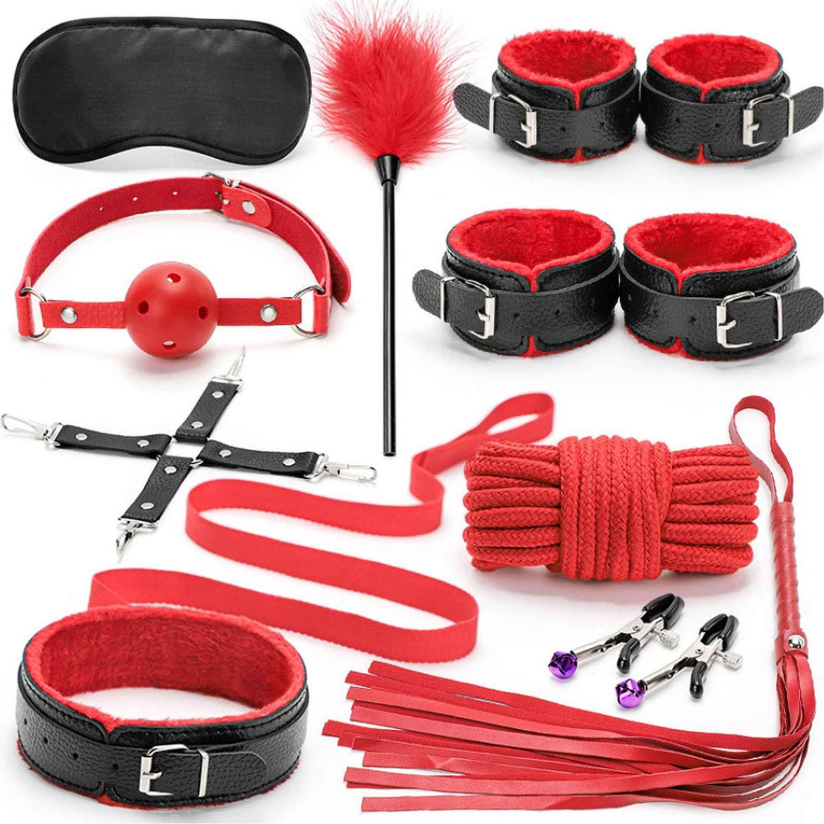 2-Zestaw bondage 10 elementów Fetish Fever czerwono czarny-2