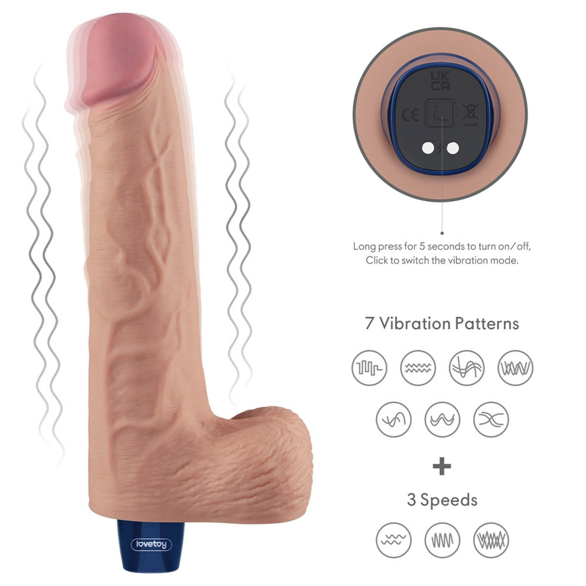 9-10" REAL SOFTEE Rechargeable TPE Vibrating Dildo(Flesh)-9