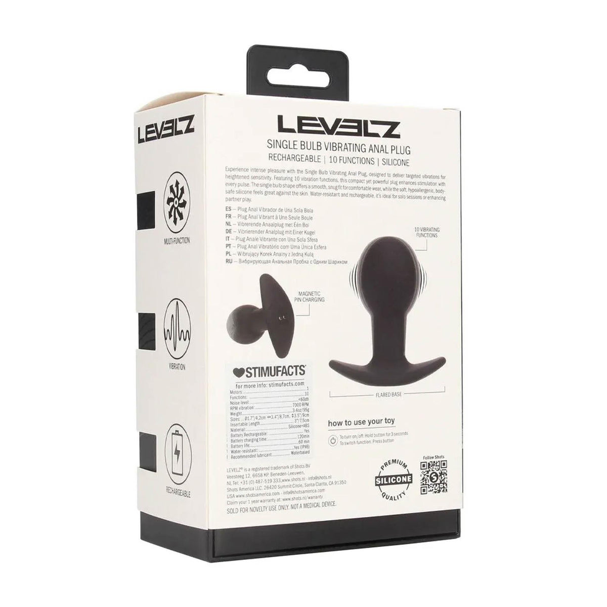 4-Korek analny wibrujący silikonowy Single Bulb Levelz czarny 9cm-4