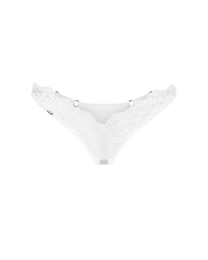 4-Otwarte stringi koronkowe Arrowel White Obsessive 2XL/3XL-4