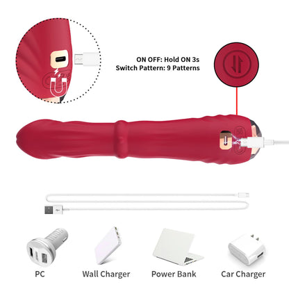 7-Wibrator punktu G Jackal czerwony z ruchami posuwistymi USB 22 cm-7