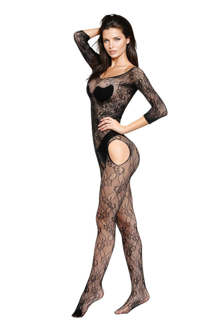 3-Bodystocking siateczkowy kwiatowy czarny S/L SoftLine-3