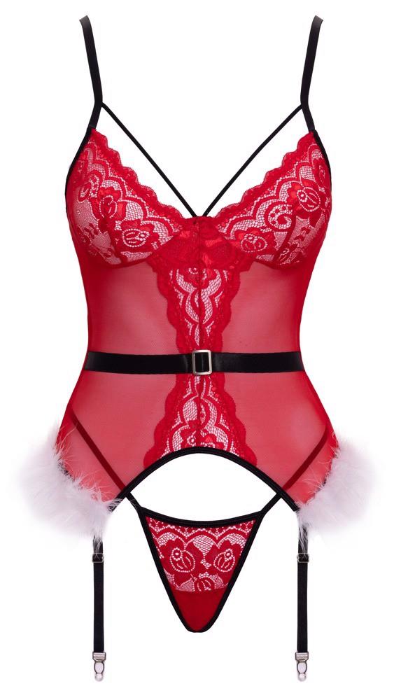 4-Gorset basque Cottelli L/XL czerwony ze stringami i piórkami-4