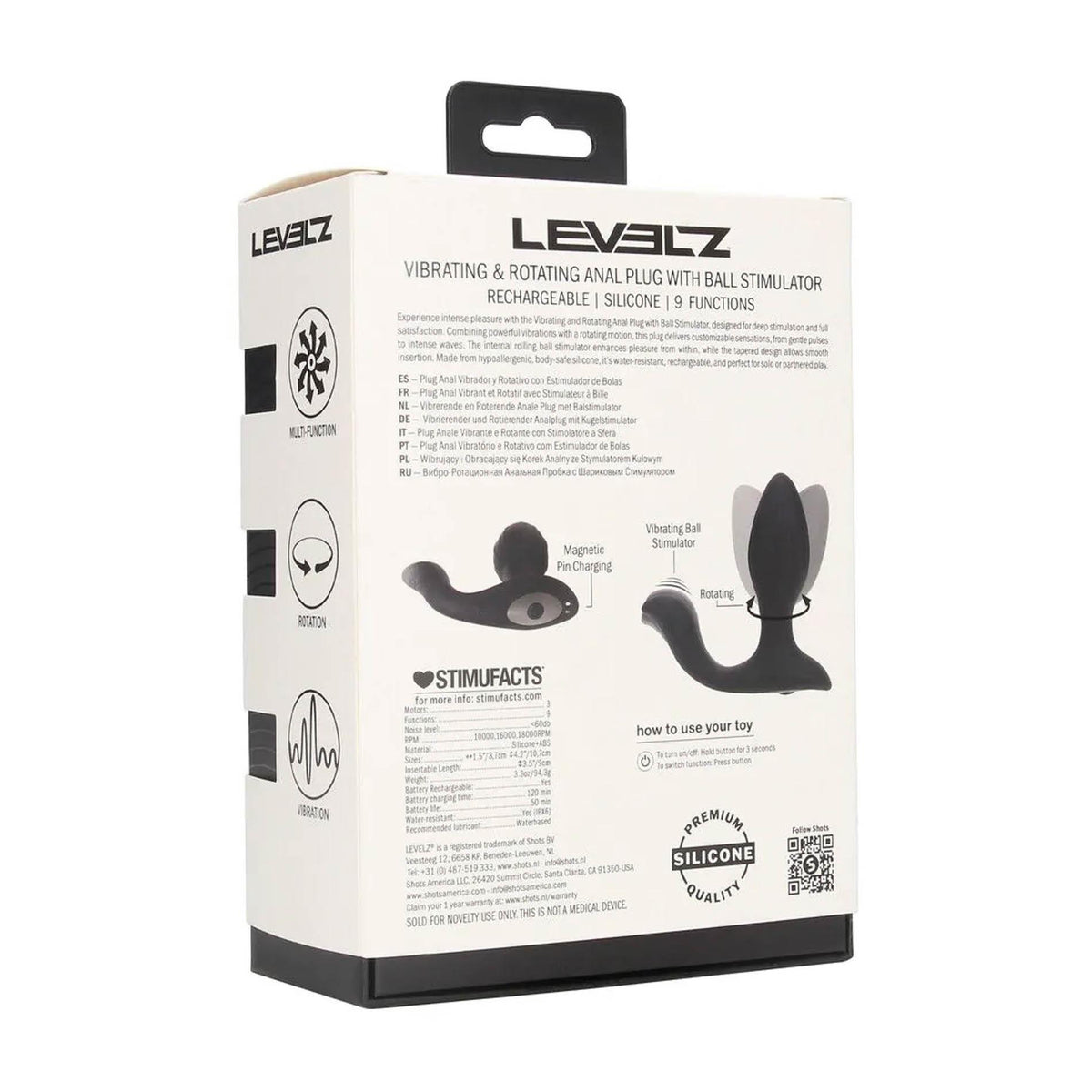 3-Korek analny wibrujący obrotowy z kulką Levelz silikonowy czarny 10,7cm-3