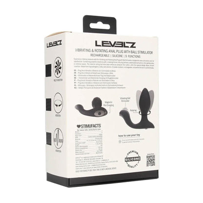 3-Korek analny wibrujący obrotowy z kulką Levelz silikonowy czarny 10,7cm-3