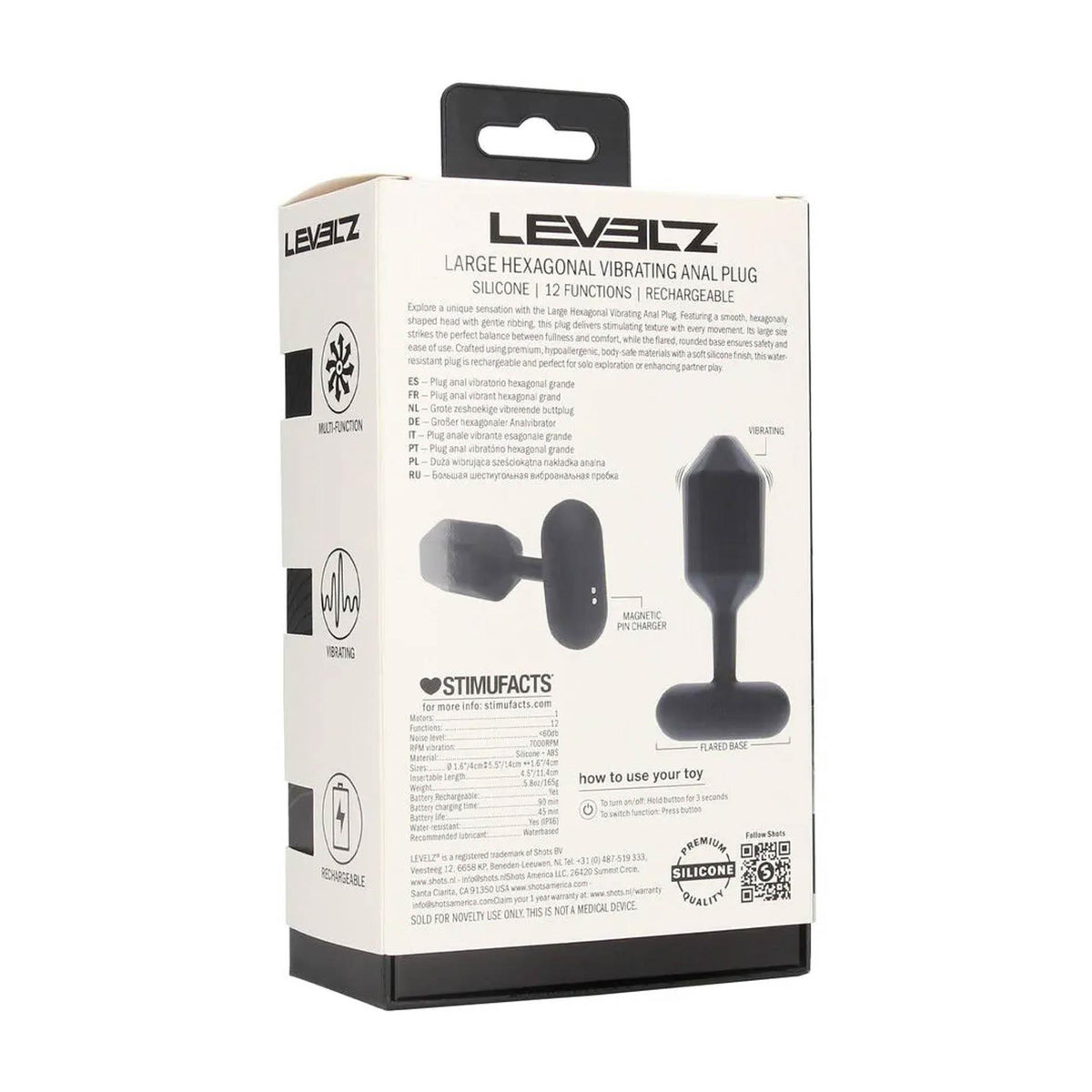 2-Wibrujący korek analny heksagonalny silikonowy Levelz L czarny 14 cm-2