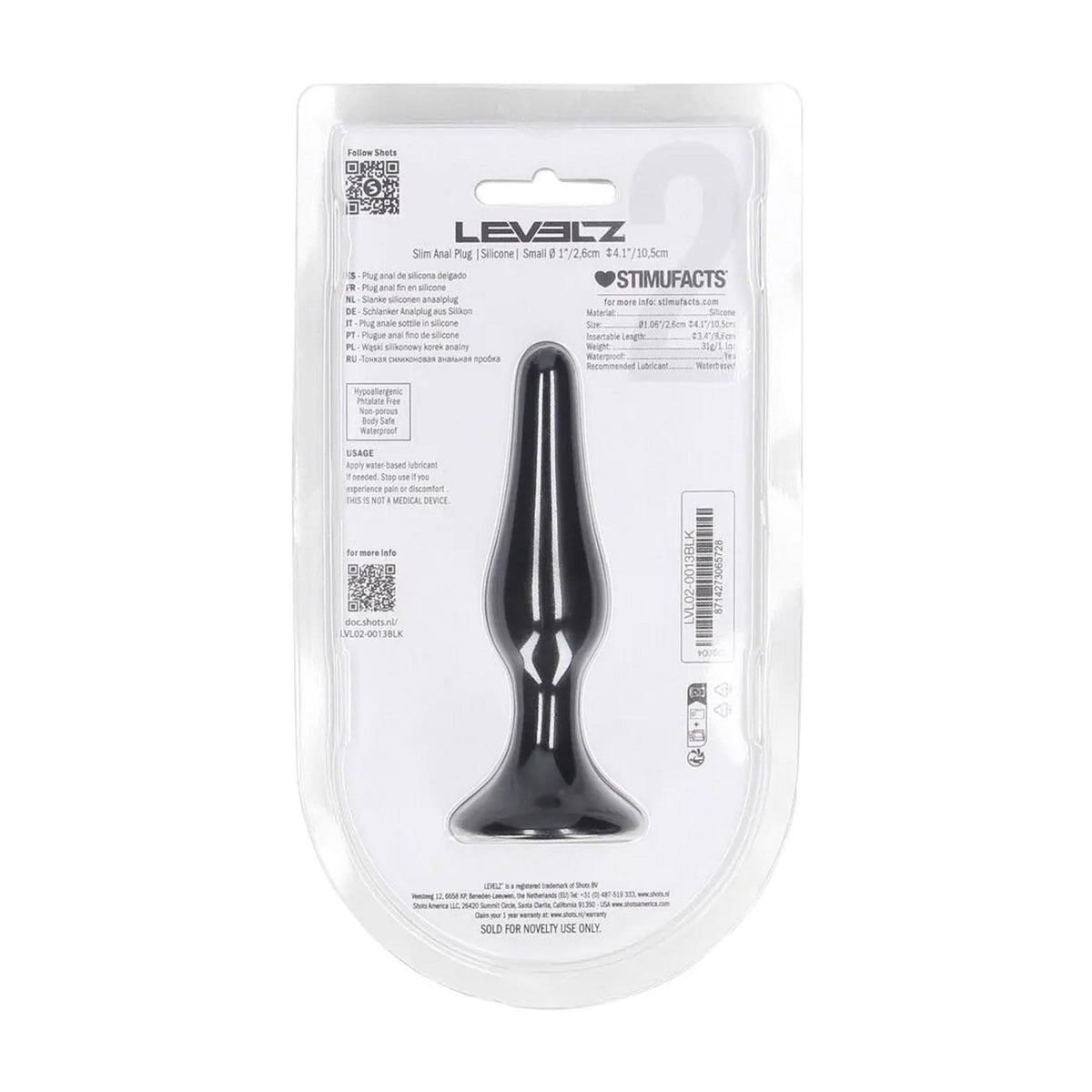 1-Smukły korek analny Levelz Level 2 silikonowy czarny S-1