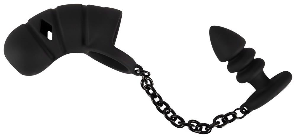 4-Klatka na penisa z plugiem analnym Black Velvets silikonowa-4