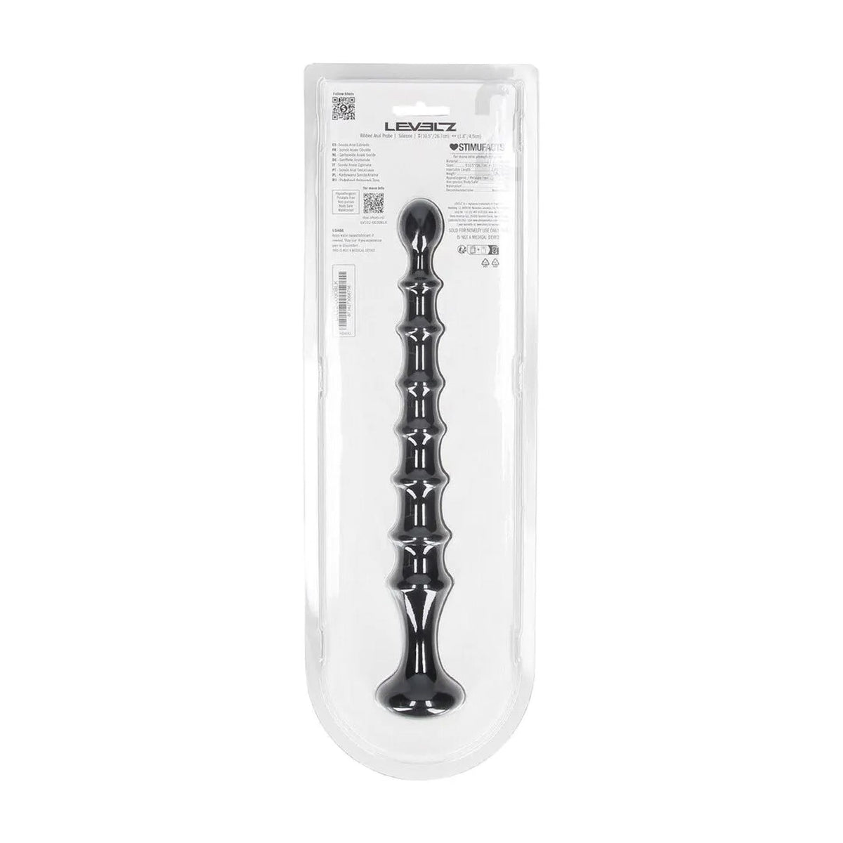 1-Sonda analna żebrowana Levelz silikonowa czarna 26,7 cm-1