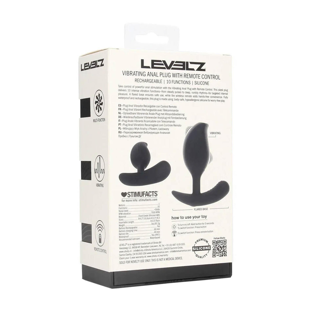 1-Korek analny wibrujący Levelz silikonowy z pilotem 10,6 cm czarny-1