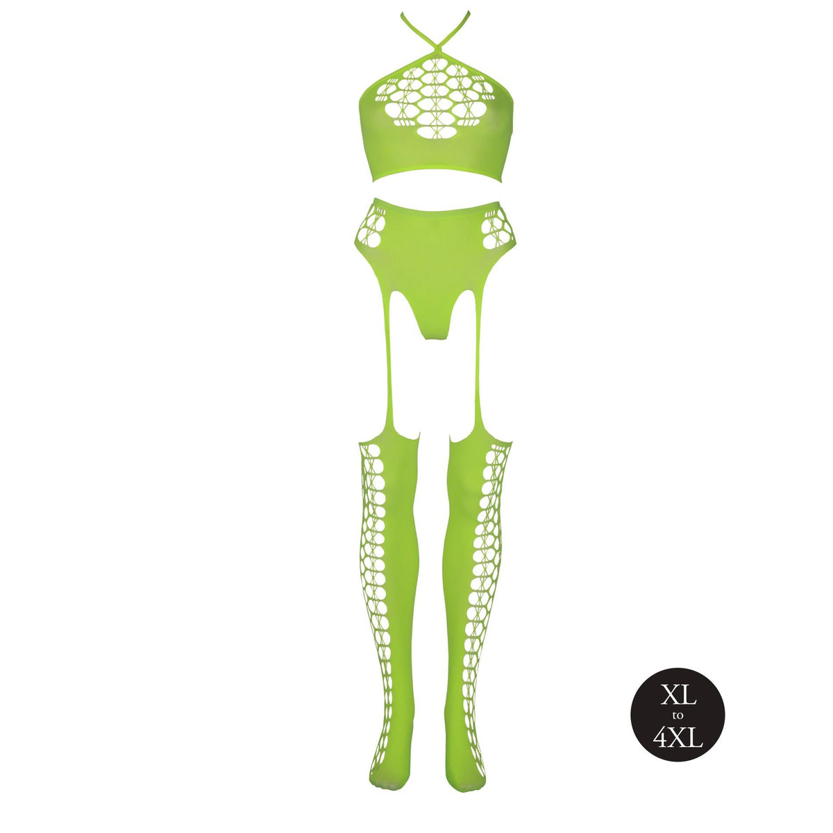 2-Ouch! Neonowy komplet bielizny crop top i pończochy XL/XXXXL-2