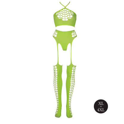 2-Ouch! Neonowy komplet bielizny crop top i pończochy XL/XXXXL-2