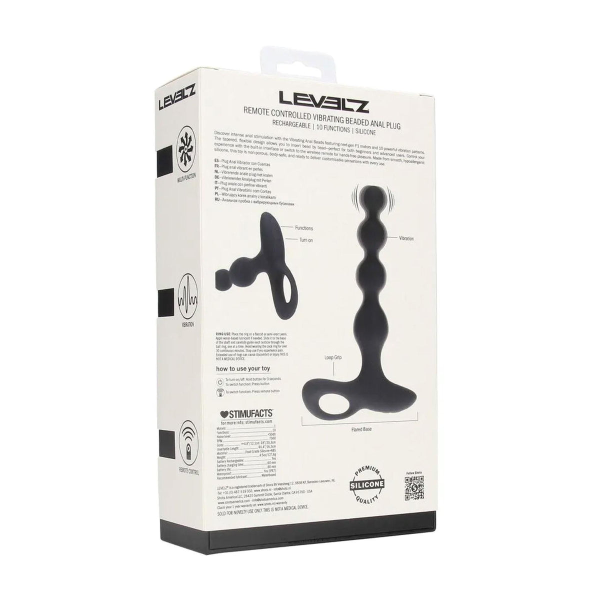 1-Wibrujący koralikowy korek analny silikonowy Levelz czarny 20 cm-1