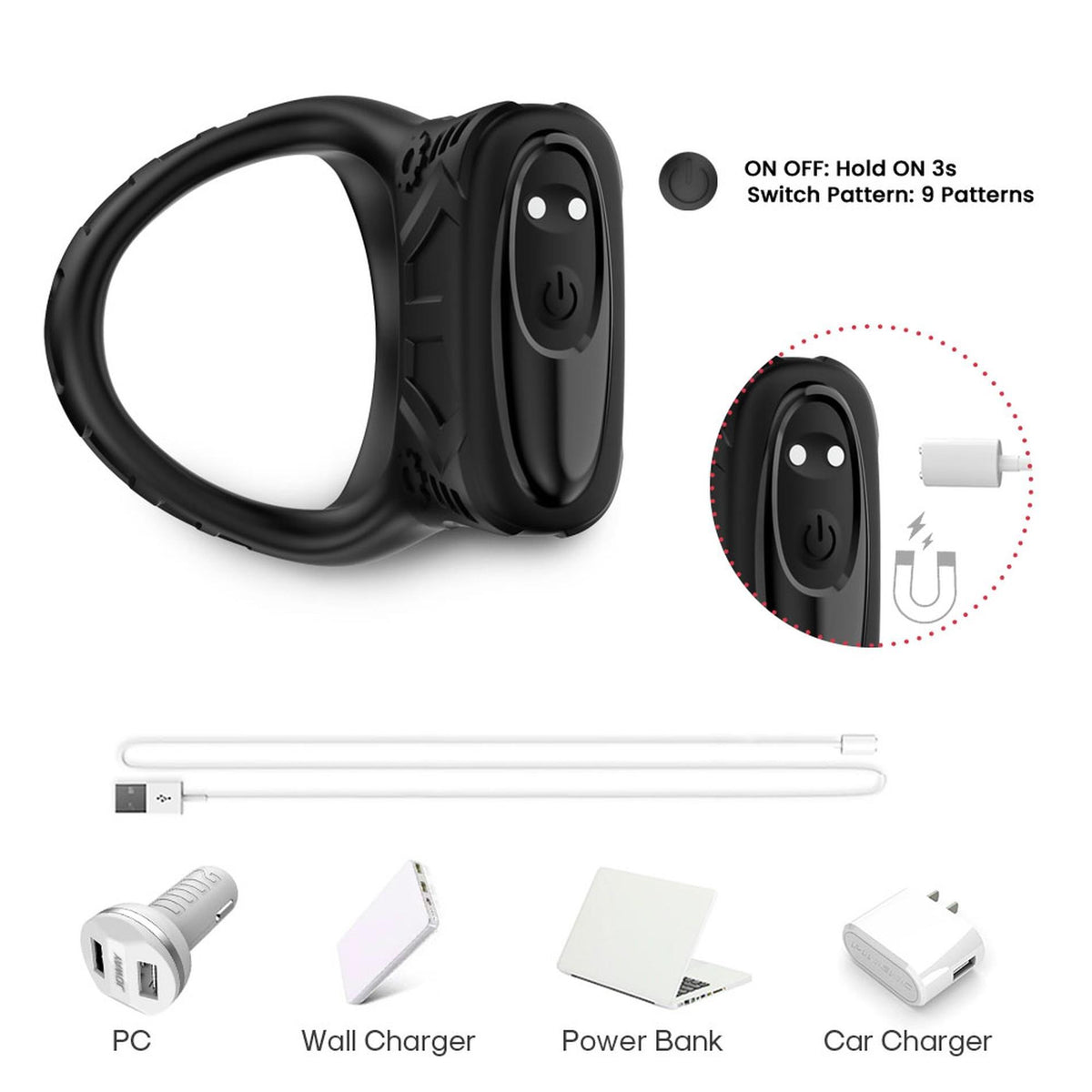4-Pierścień wibrujący Mechay Black B Series Joy silikonowy USB 9 funkcji-4