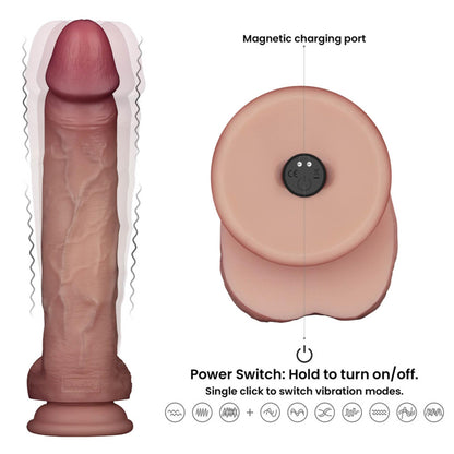 3-10" Vibrating Sliding Skin Pro II Dual Layer Silicone Dong-3