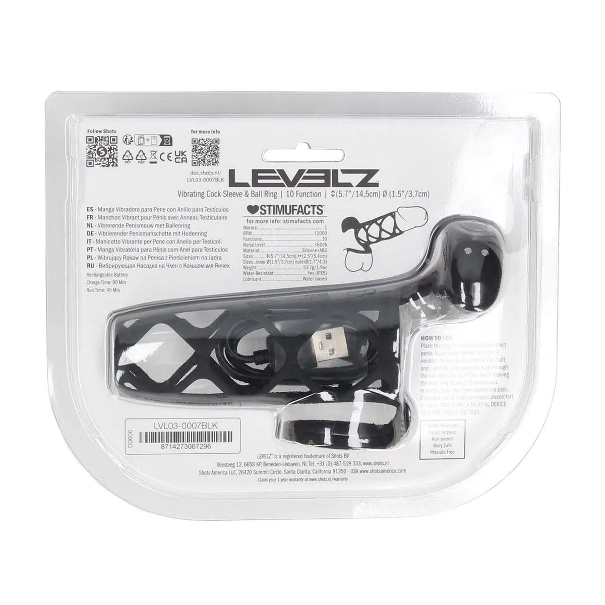 3-Wibrująca tuleja silikonowa na penisa Levelz czarna 14,5 cm-3