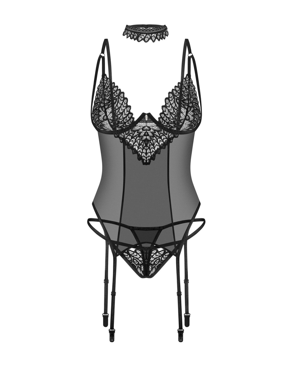 7-Czarny gorset Donarella z stringami i chokerem Obsessive M/L-7