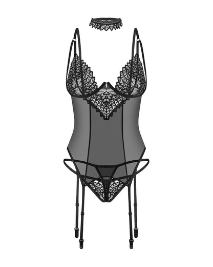7-Czarny gorset Donarella z stringami i chokerem Obsessive M/L-7