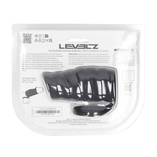 1-Nakładka wibrująca silikonowa żebrowana z pierścieniem Levelz czarna 4,3cm-1